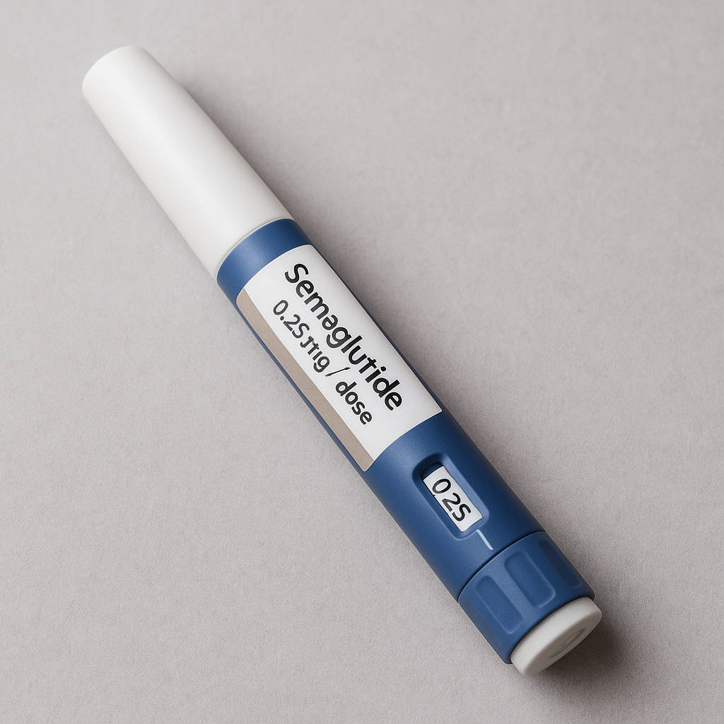 Semaglutide injection pen for diabetes and weight-loss treatment, used at CityMed Pharmacy White Rock and Surrey.